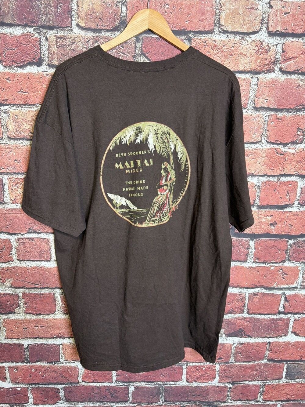 Reyn Spooner Shirt Mens 2XL Brown T-Shirt Mai Tai